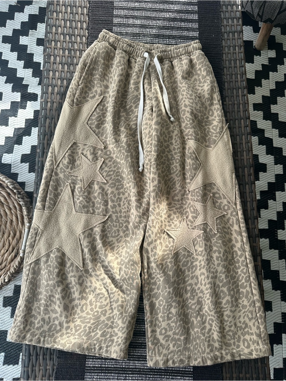 Urban Outfitters Tan Leopard-Print Lounge Pants with Star Appliqués